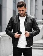 Pánská kožená zateplená bunda s kapucí, černá, FashionStreet TX5145 Pánská kožená zateplená bunda s kapucí, černá, FashionStreet TX5145