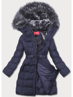 Tmavě modrá dámská zimní bunda s kapucí (M-21603)