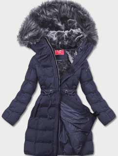 Tmavě modrá dámská zimní bunda s kapucí (M-21603)