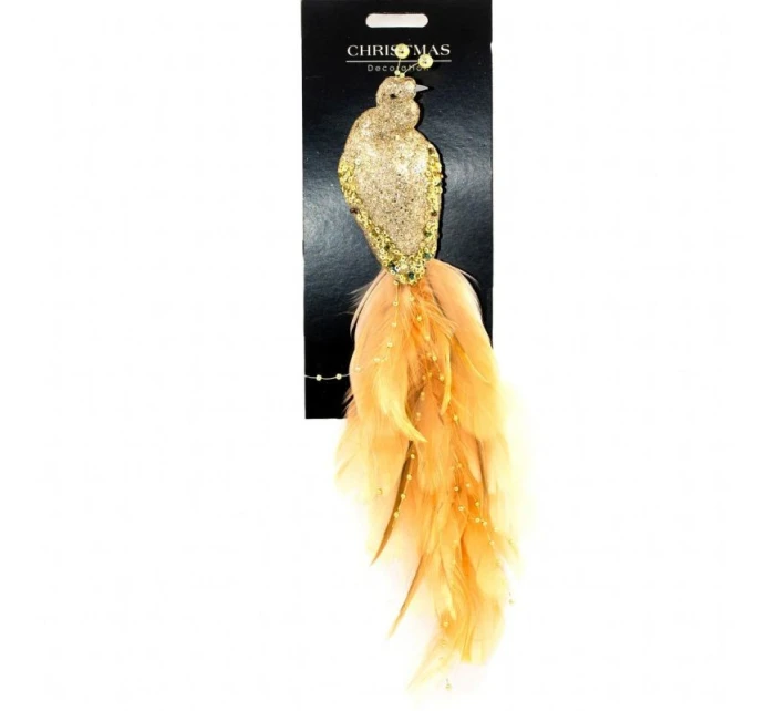 OZDOBNÝ PTÁČEK NA KLIPU 38CM ZLATÝ