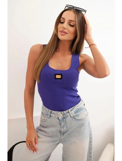 Dámská pruhovaná top na ramínkách s ozdobnou nášivkou tmavě fialová