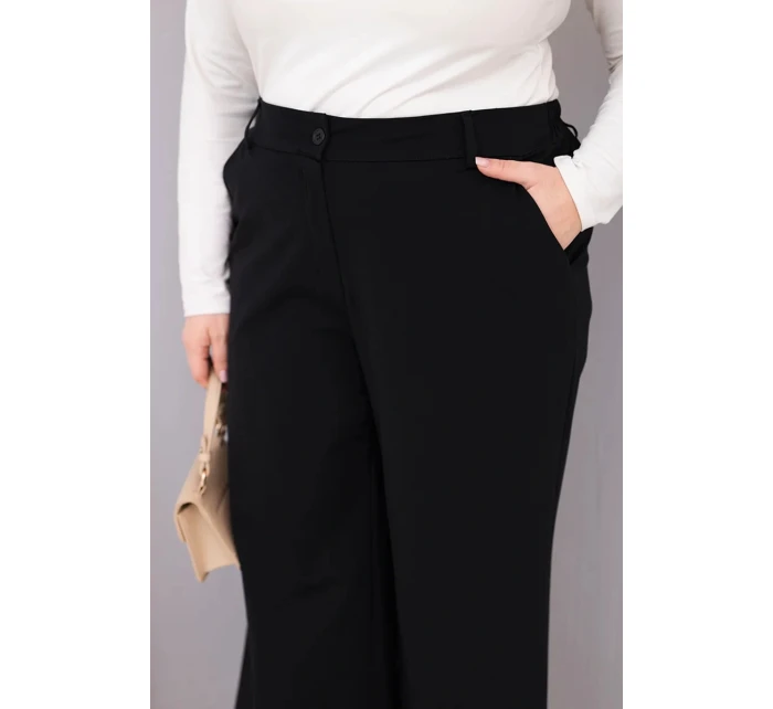 Dámské kalhoty Plus Size s širokou nohavicí a vysokým pasem černé
