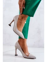 Módní kožené boty na jehlách Světle šedá Tamira