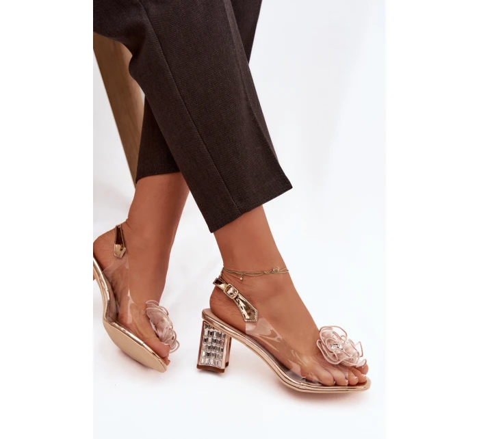 Sandály na podpatku s ozdobou D&A MR52-238 Růžové zlato