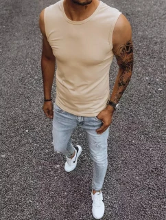 Pánské tričko bez rukávů s potiskem béžové FashionStreet RX4918
