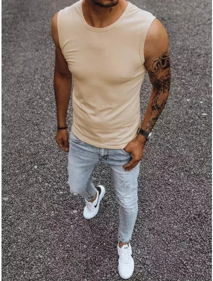 Pánské tričko bez rukávů s potiskem béžové FashionStreet RX4918