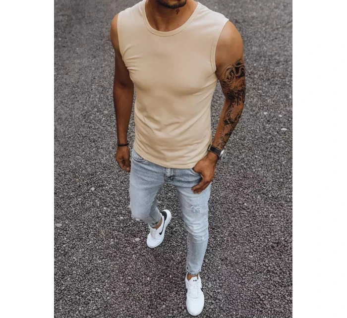 Pánské tričko bez rukávů s potiskem béžové FashionStreet RX4918