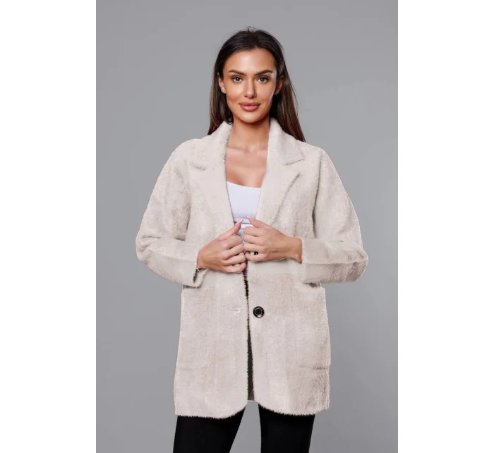 Krátký béžový vlněný přehoz přes oblečení typu alpaka model 18059157 - MADE IN ITALY Krátký béžový vlněný přehoz přes oblečení typu alpaka model 18059157 - MADE IN ITALY