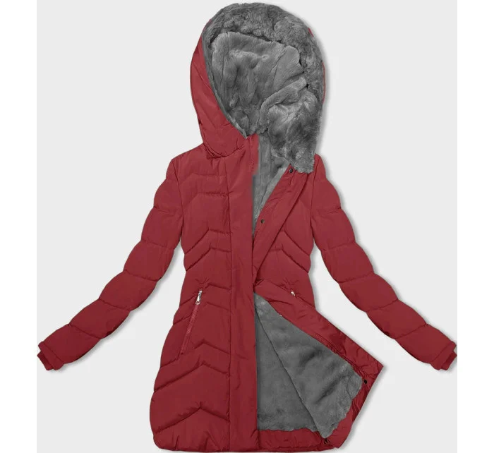 Červená dámská zimní bunda s kožešinovou podšívkou model 21791793 - LHD Červená dámská zimní bunda s kožešinovou podšívkou model 21791793 - LHD
