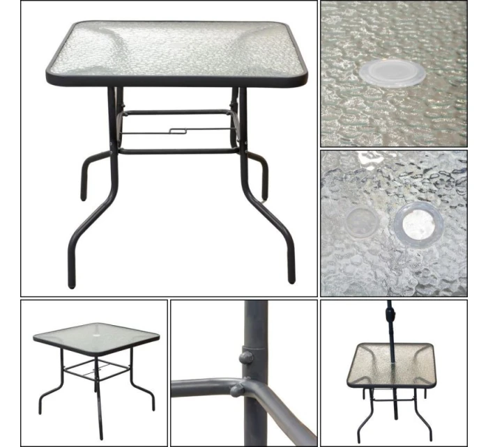 SADA ZAHRADNÍHO NÁBYTKU SYDNEY STŮL 4 ŽIDLE A SLUNEČNÍK ŠEDÁ