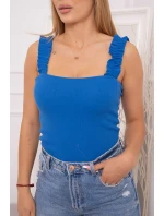 Halenka bez ramínek s volánky chrpově modrá Halenka bez ramínek s volánky chrpově modrá