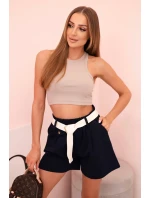 Dámské šortky s vysokým pasem a páskem tmavě modré Dámské šortky s vysokým pasem a páskem tmavě modré