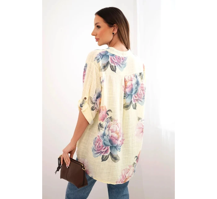 Dámská bavlněná halenka s květinovým vzorem žlutá