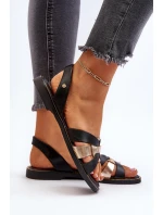 Dámské černé kožené sandály model 21651679 - Zazoo