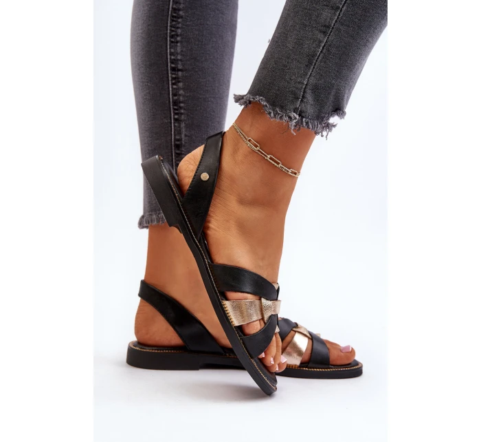 Dámské černé kožené sandály model 21651679 - Zazoo