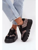 Semišové zateplené dámské tenisky na masivní platformě model 21707648 Panterka Černé - VINCEZA