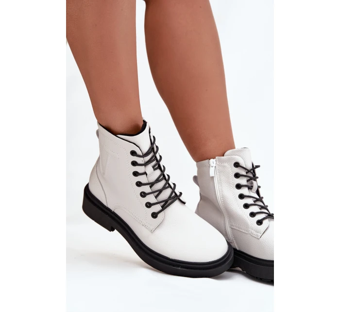 Zateplené dámské kotníkové boty z přírodní kůže model 21712314 bílé - SERGIO LEONE