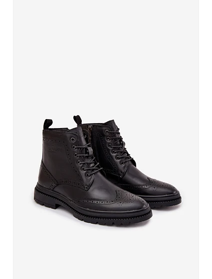 Kožené pánské kotníčkové boty model 21718271 Černé - Lee Cooper Kožené pánské kotníčkové boty model 21718271 Černé - Lee Cooper