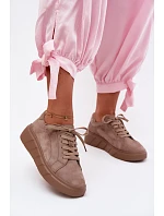 Kožené semišové dámské tenisky na platformě Tmavě béžové Danida