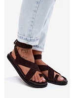 Plochá sandály z přírodního semiše D&A CR61-3049 Čokoládové