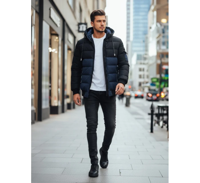 Pánská zimní bunda s kapucí tmavě modrá a černá Dstreet model 21993641 - FashionStreet