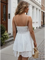 Dámské bavlněné šaty s prolamovanou výšivkou, bílé, FashionStreet EY2680 Dámské bavlněné šaty s prolamovanou výšivkou, bílé, FashionStreet EY2680
