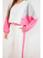 Dámský komplet model 22025240 s volnou mikinou a kalhotami se širokou nohavicí růžový - K-Fashion