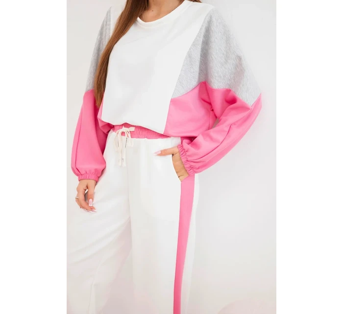 Dámský komplet model 22025240 s volnou mikinou a kalhotami se širokou nohavicí růžový - K-Fashion