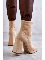 Dámské semišové kozačky na vysokém podpatku Světle béžová model 21595991 - Boto