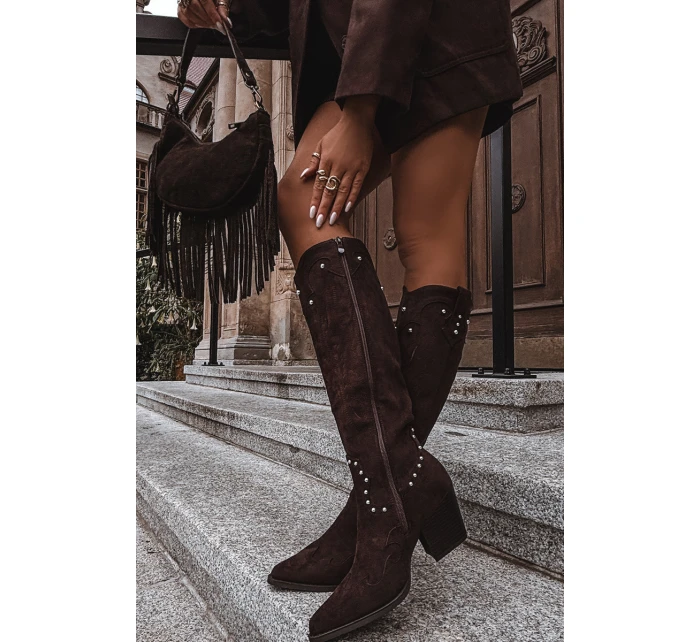 Dámské Kožené  S Dekorací Na Sloupku Čokoládové model 21715056 - Boto