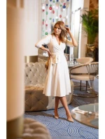 šaty s páskem ecru barva model 20966342 - STYLOVE