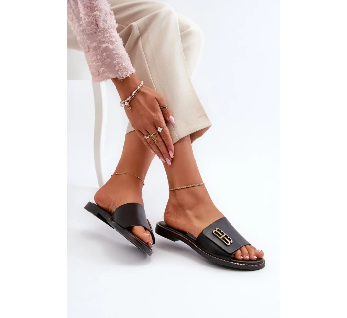 Zazoo Elegantní dámské kožené pantofle , černé Zazoo Elegantní dámské kožené pantofle , černé