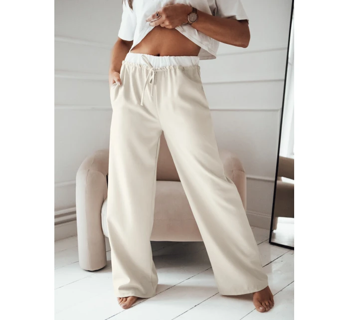Dámské kalhoty s širokými nohavicemi béžové Dstreet model 21977031 - FashionStreet