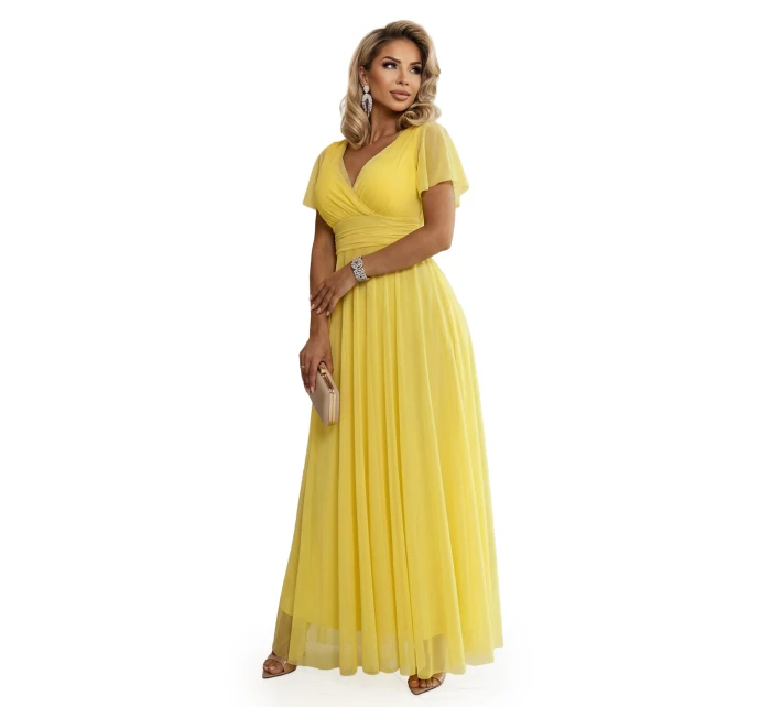 Dlouhé šaty s výstřihem, kosticemi a krátkými rukávy model 21955154 - numoco basic