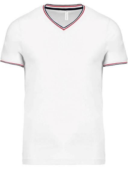 Kariban K 374 Pánské piqué tričko s výstřihem do V 20.K374 white/navy/red Kariban K 374 Pánské piqué tričko s výstřihem do V 20.K374 white/navy/red