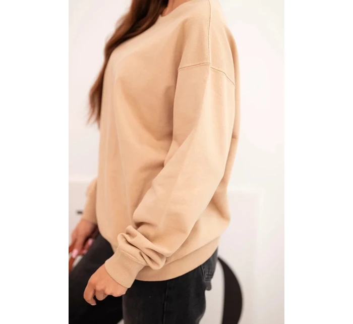 Dámská mikina s model 21718723 výstřihem basic z bavlny béžová - K-Fashion