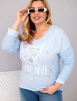 Dámská blůza Plus Size s potiskem Love You More modrá