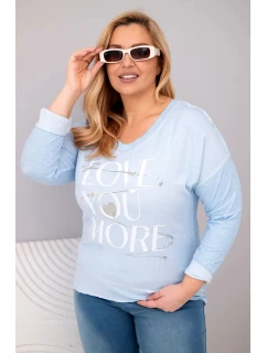 Dámská blůza Plus Size s potiskem Love You More modrá