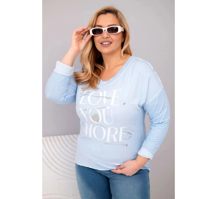 Dámská blůza Plus Size s potiskem Love You More modrá