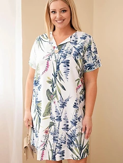 Dámské viskózové šaty Plus Size s krátkým rukávem a výstřihem na knoflíky bílá