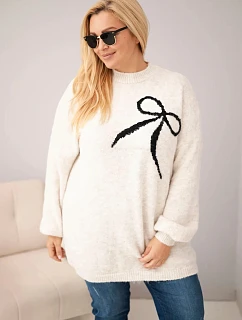 Dámský svetr Plus Size s přídavkem vlny s mašlí béžový
