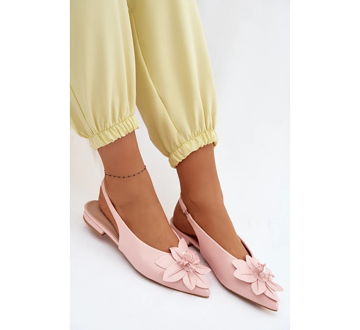 Dámské sandály na nízkém podpatku s dekorativním květem Růžové Telivette