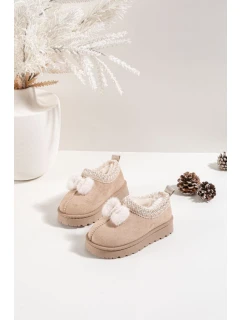 Dětské sněhule s výšivkou a mašličkou Daven – béžové