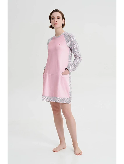 Dámská noční košile s dlouhým rukávem model 19379808 růžové - Vamp