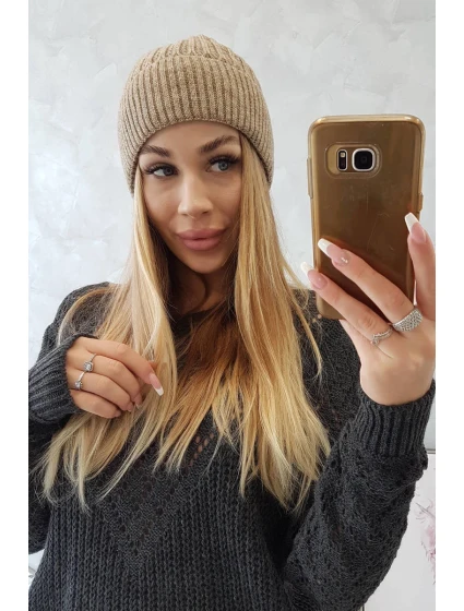 Tenká čepice tmavě béžová model 18750411 - K-Fashion Tenká čepice tmavě béžová model 18750411 - K-Fashion