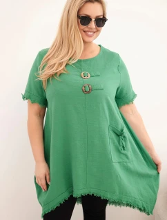 Dámské bavlněné šaty Plus Size s prodlouženým zadním dílem a kapsou zelená