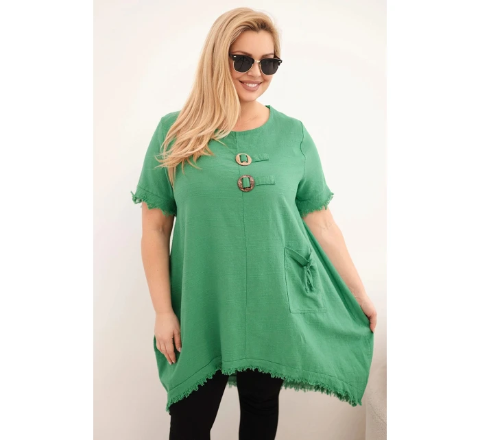 Dámské bavlněné šaty Plus Size s prodlouženým zadním dílem a kapsou zelená