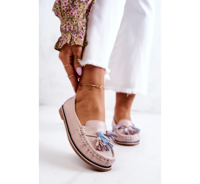 Dámské kožené mokasíny s třásněmi model 21581278 - EVENTO Dámské kožené mokasíny s třásněmi model 21581278 - EVENTO