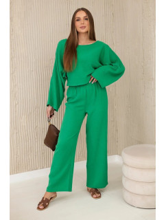 Mušelínový set halenka + kalhoty zelené