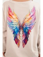 Dámská oversized mikina z bavlny s barevnými model 21421752 na zádech béžová - K-Fashion